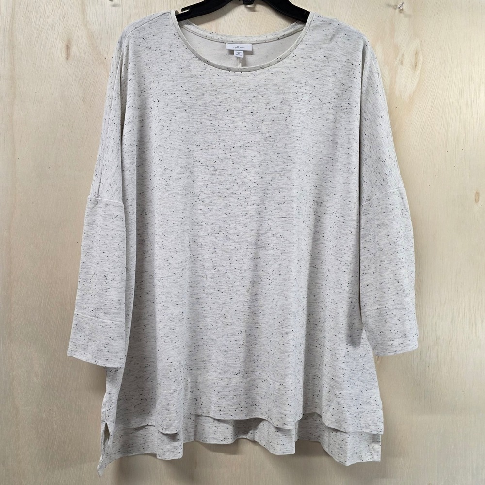 J. Jill Ponte Speckled Gray Tunic Top 2X Womens Relaxed Fit 3/4 Sleeve Side Slit